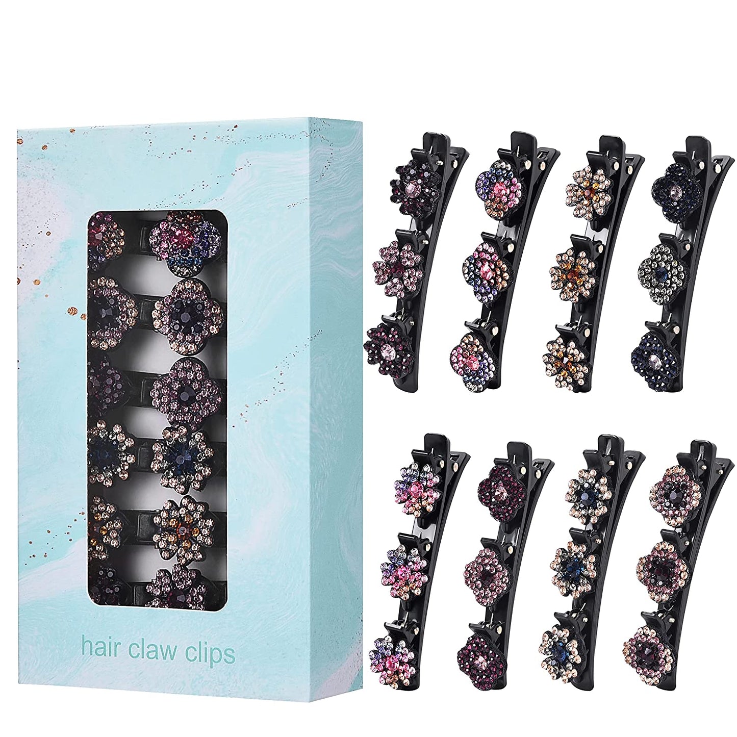 8pk Sparkling Crystal Stone Rhinestone Braided Hairpin Duckbill Clip Hair Clips