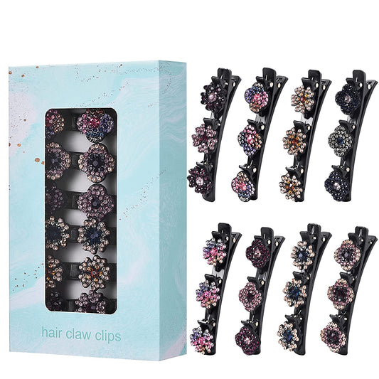 8pk Sparkling Crystal Stone Rhinestone Braided Hairpin Duckbill Clip Hair Clips