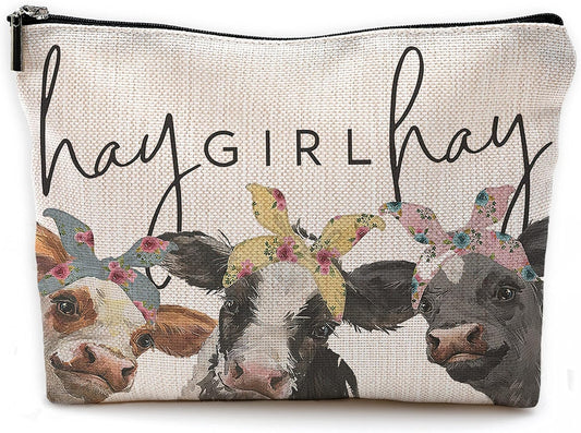 Premium Linen Cosmetic Bag for Women, Ideal for Travel & Daily Use, Colorful Cow Print