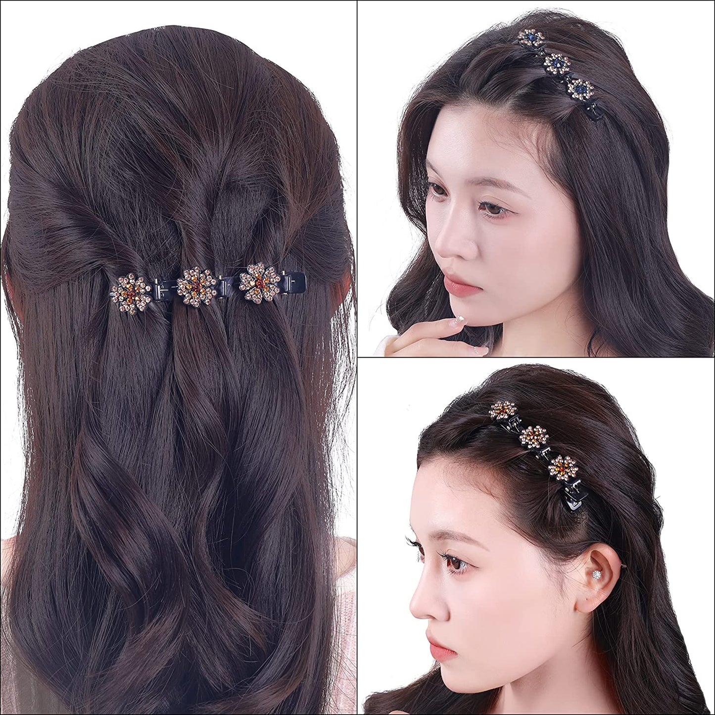 8pk Sparkling Crystal Stone Rhinestone Braided Hairpin Duckbill Clip Hair Clips