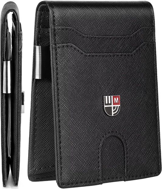 Men's Slim Bifold Leather Wallet with RFID Blocking, 12 Card Slots & Money Clip - Ideal Gift for Special Occasions