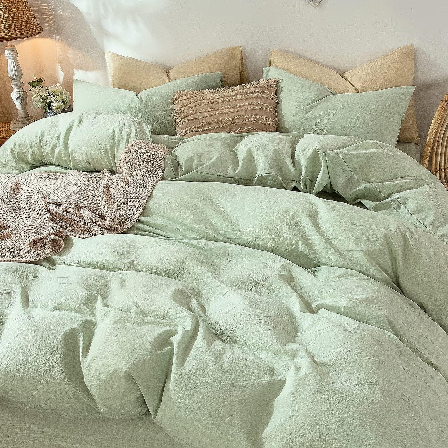 Seaglass Green California King Duvet Cover Set in Washed Cotton Linen Texture