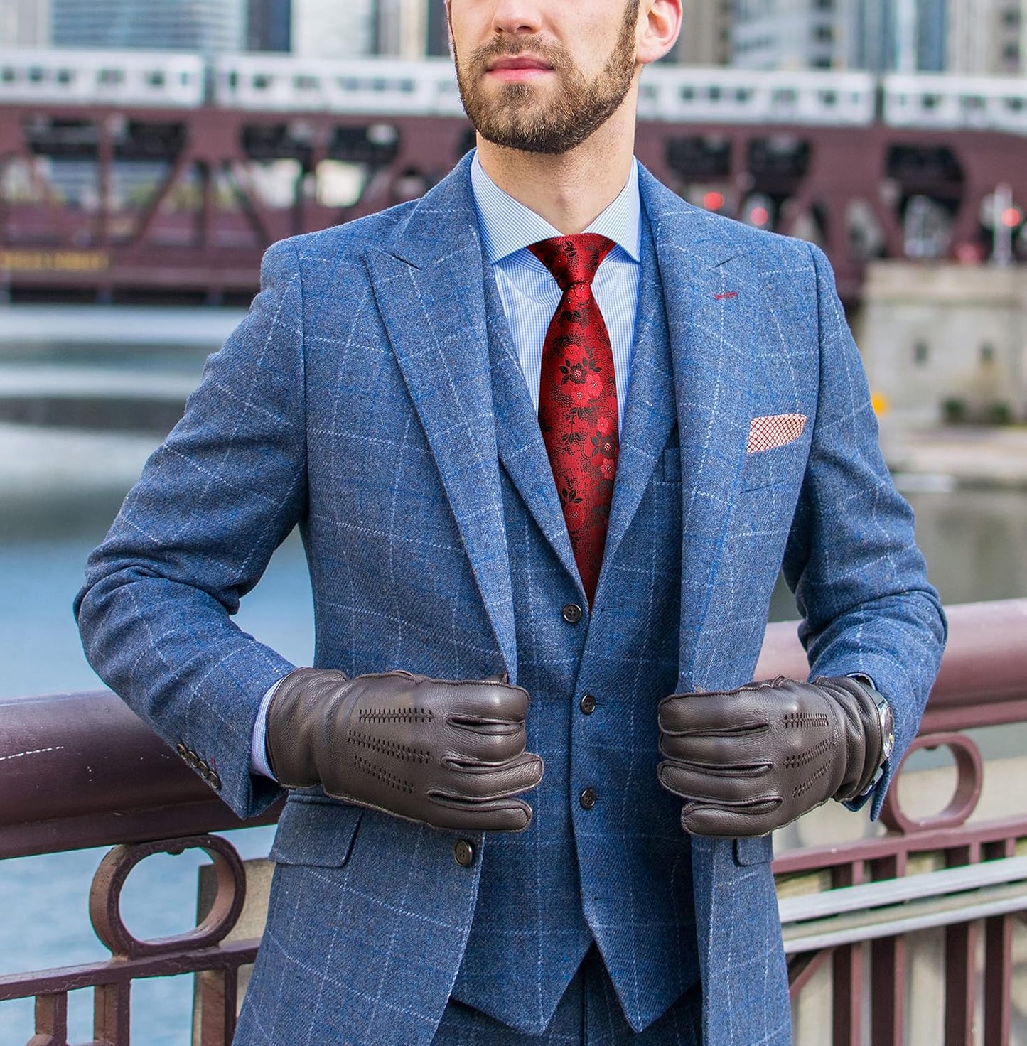 Burgundy Floral Silk Tie & Handkerchief Set for Men - Perfect for Formal Events & Holidays
