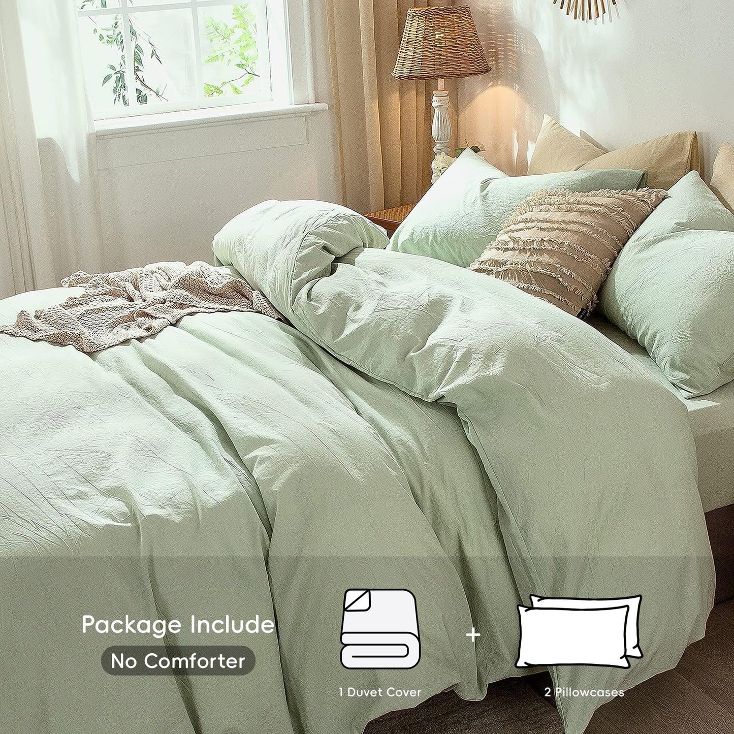 Seaglass Green California King Duvet Cover Set in Washed Cotton Linen Texture
