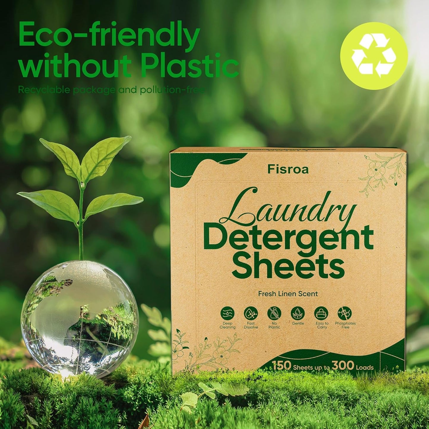 150 Sheets Travel Laundry Detergent Sheets, 300 Loads, Eco-Friendly & Space-Saving - Fresh Linen Scent