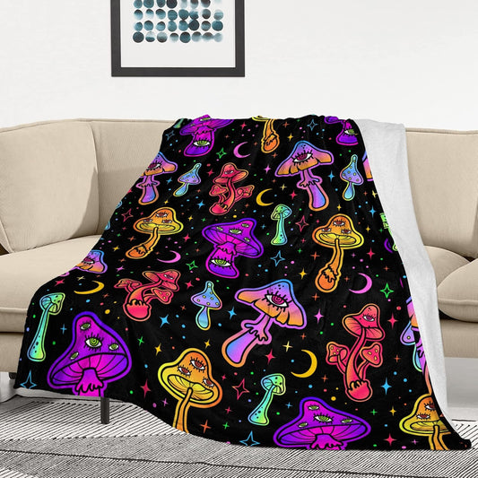 Psychedelic Mushroom Themed Throw Blanket for Couch, Bed - Soft & Cozy, 50" x 60
