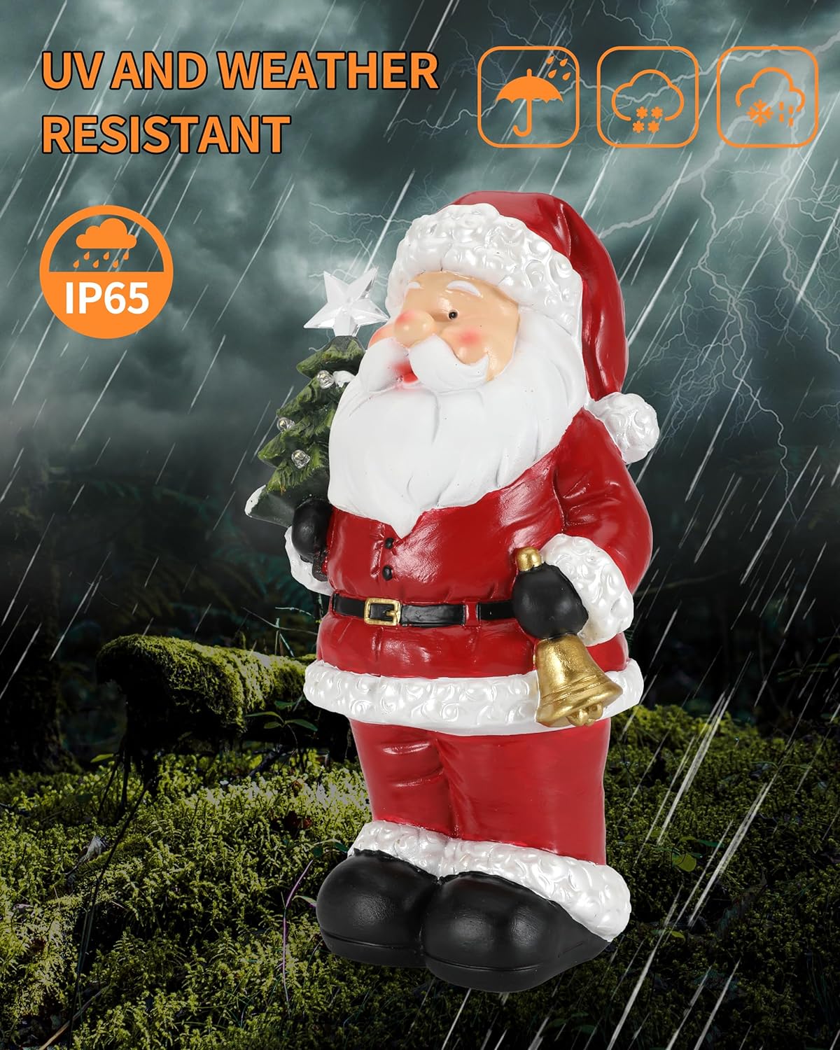Illuminating 9.5" Resin Solar Santa Claus Statue: A Festive, Eco-Friendly Addition to Your Outdoor Christmas Display