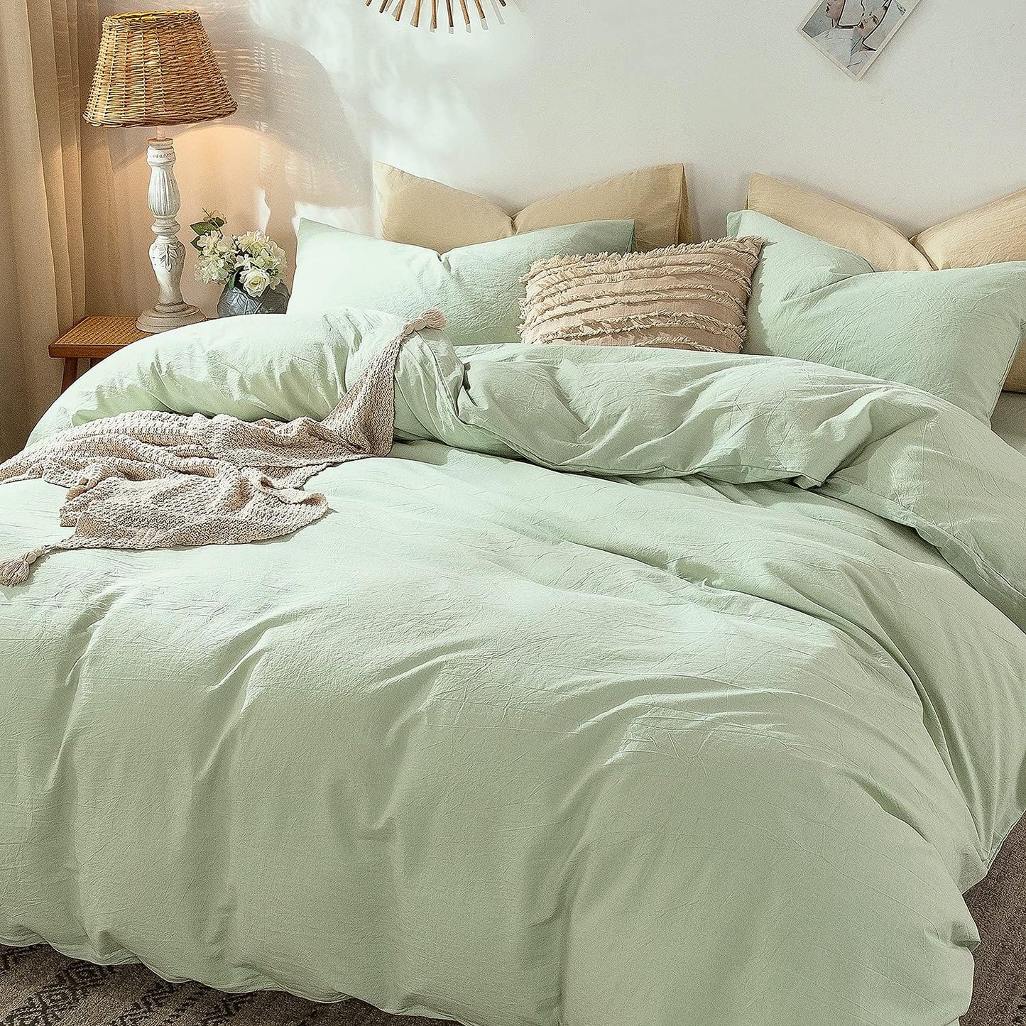 Seaglass Green California King Duvet Cover Set in Washed Cotton Linen Texture