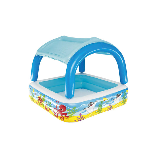 Ultimate 55" x 55" Square Kiddie Pool with Detachable Canopy and UV Protection - Enjoy Shaded Outdoor Fun