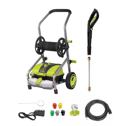 Sun Joe SPX4001 Electric Pressure Washer, 14.5-Amp, Versatile Cleaning with Pressure Select, Efficient 54.1 fl oz Detergent Tank, High Pressure Hose Reel Included