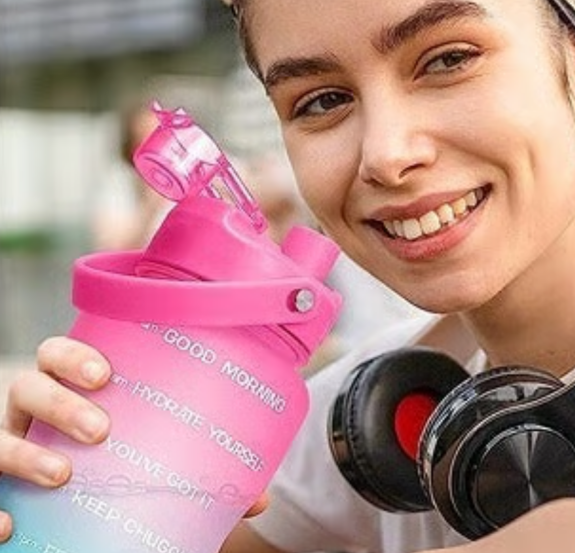 Stay Hydrated with Our 64 oz Motivational Water Bottle with Time Markers for Fitness and Outdoors