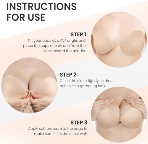Adhesive Strapless Push-Up Sticky Bra - Invisible Backless Silicone Bra, Size C, Beige
