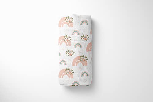 Noisy Mouse 47" x 47" Muslin Swaddle Blanket. 70% Bamboo, 30% Cotton. Rainbow/Flower Pattern. Boho Style…