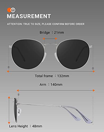 TIJN Round Polarized Sunglasses Mens Womens,Classic Retro Aviator Sunglasses,UV 400 Protection Lens with Metal Frame