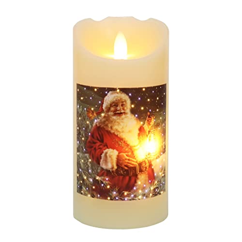 Rhytsing Santa Clause Real Wax Battery Operated Candles with Fiber Optic Led Lights, Table Light with Timer for Christmas Decoration, Batteries Included