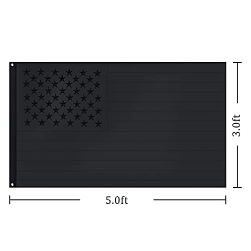 All Black American Flag 3x5 Ft All Black US Flag, Embroidered Stars, Sewn Stripes, Brass Grommets Nylon Black Flag, Heavy Duty USA Flags for Outdoor, Durable & Fade Resistant US Banner