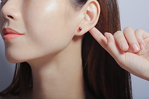 Crystal Earrings, Crystal Earrings for Women 925 Sterling Silver and Austrian Crystal Earrings, Women's Birthday, Wedding, Graduation and Anniversary Earrings (6mm Red)