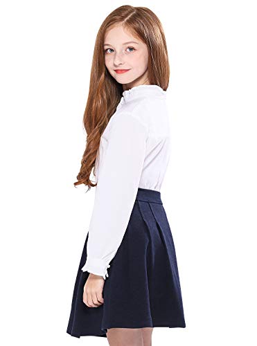 Girls White Blouse, Ruffle Long Sleeve, Button Down, Princess Style, Cotton Soft Tops, Spring/Summer, Age 9-10, Cute Design, Performance/Party/School Uniform Appropriate, Semicircle Mushroom Button, Imported