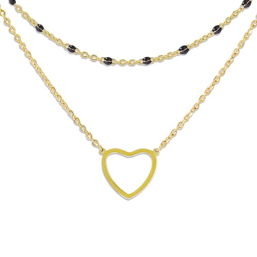 14K Gold Heart Layered Choker Necklace for Women - Perfect Birthday, Valentine's, Mother's Day Gift with Boho Beads