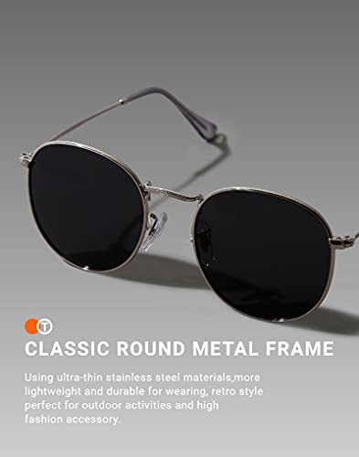 TIJN Round Polarized Sunglasses Mens Womens,Classic Retro Aviator Sunglasses,UV 400 Protection Lens with Metal Frame