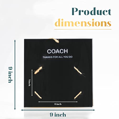 Aurora-Luxe Picture Frame Coach Gift 9x9'' - Real Blackboard Wood Holds 4x6'' Pic with White Text Thanks For All You Do. Handmade Natural Twine. Great Student, Teacher Appreciation in Sports, Black