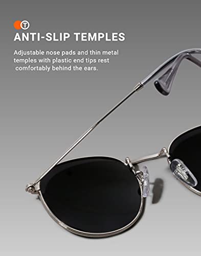 TIJN Round Polarized Sunglasses Mens Womens,Classic Retro Aviator Sunglasses,UV 400 Protection Lens with Metal Frame