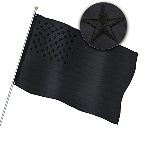 All Black American Flag 3x5 Ft All Black US Flag, Embroidered Stars, Sewn Stripes, Brass Grommets Nylon Black Flag, Heavy Duty USA Flags for Outdoor, Durable & Fade Resistant US Banner