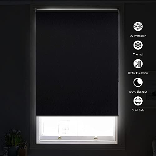 Homebox 100% Blackout Roller Window Shades, Striped Jacquard Window Blinds with Thermal Insulated, UV Protection Waterproof Fabric,Corded Roll up and Down Shades Home(LightGray - 40" W x 72" H)