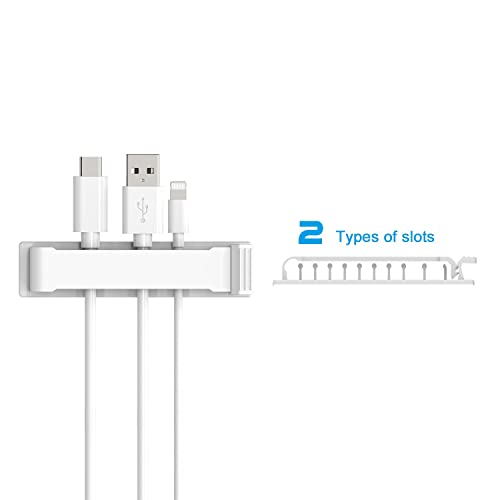 Cable Clips, Hisim 3 Pack Self Adhesive Cord Holders, 10 Slots Cord Organizer Charger Cable Management for Car, Office Desk, Home Cable Management(White)