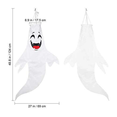 STOBOK 2 Pack Halloween Ghost Windsock Flag, 48.8 inch Halloween Outdoor Hanging Wind Socks Decoration for Front Yard Patio Lawn Garden,Halloween Party Decor