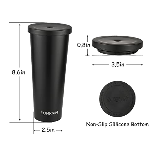 Funkrin Insulated Coffee Mug Tumbler with Lid and Straw, 24oz Ceramic Lined Coating Travel Mug, Reusable Stainless Steel Water Bottle Thermos Cup for Gifts Office School Party Camping