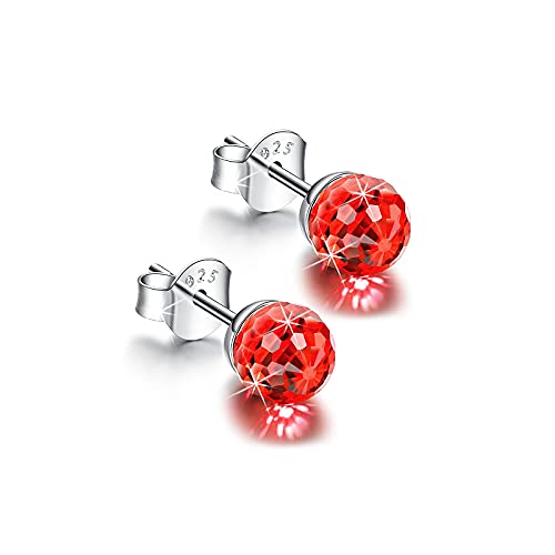 Crystal Earrings, Crystal Earrings for Women 925 Sterling Silver and Austrian Crystal Earrings, Women's Birthday, Wedding, Graduation and Anniversary Earrings (6mm Red)