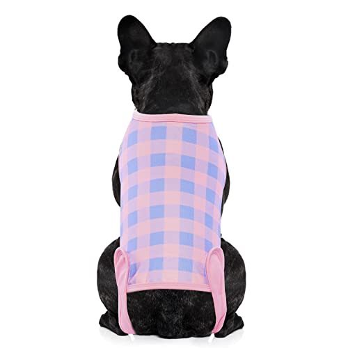LeLePet Dog Recovery Suit for Dogs Cats After Surgery, Plaid Pet Recovery Shirt, Surgical Bodysuit for Male Female Dogs Skin Disease, Dog Abdominal Disease Bandages, Cone Alternative, Prevent Licking