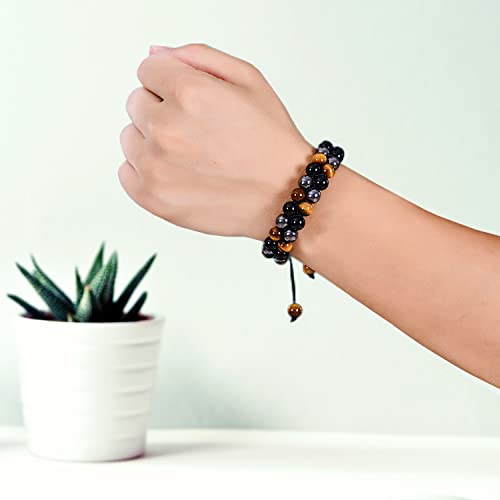 Adjustable Triple Protection Bracelet 8mm Yellow Tiger Eye/Hematite/Agate Beads