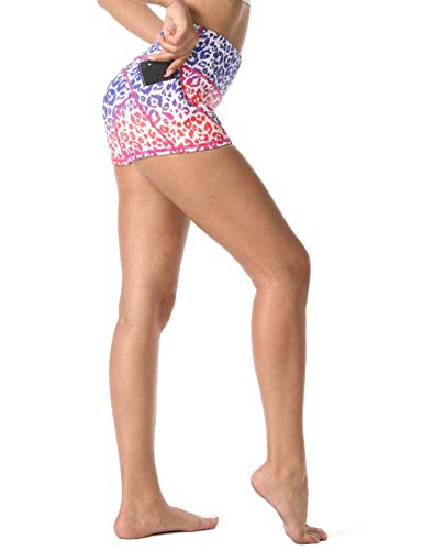 Rocorose Women's Premium Buttery Soft Solid Stretch Workout High Waist Yoga Shorts with Pockets Bike Shorts Gym Shorts,Red&Blue,S