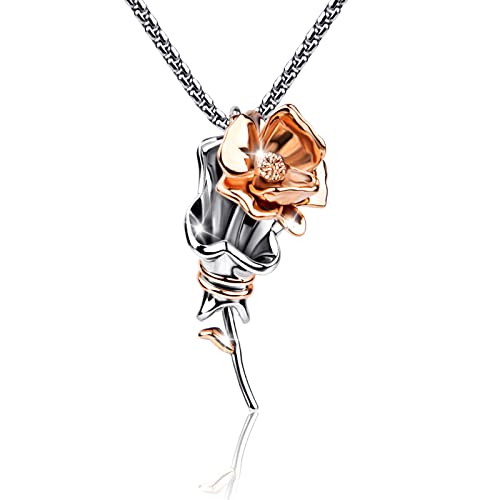 Bengnkes BG Rose Pendant Necklace for Women Rose Gold Necklaces Womens Jewelry for Her Wife Christmas Gifts