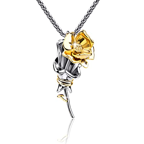 Bengnkes BG Rose Pendant Necklace for women Gold Necklace Womens Jewelry for Her Christmas Birthday Gift