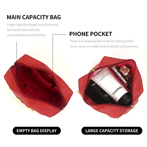 Preppy Patch Christmas Gift for Women Small Toiletry Bag Smile Lightning Heart PU Leather Waterproof Makeup Cosmetic Bag Daily Use Storage Purse Travel Organizer Compliant Bag for Women Girls Red…