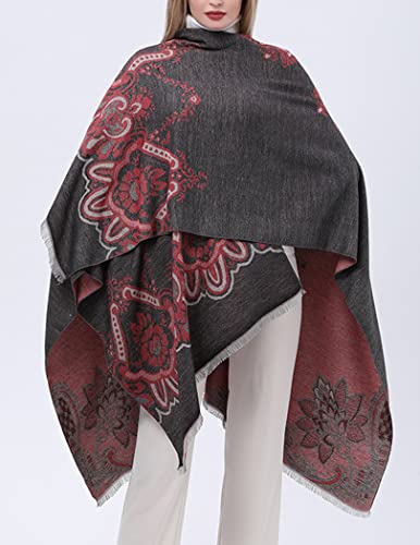ELEHOLD Winter Scarfs for Women Fashion Long Shawl Wrap Fluffly Scarf Warm Soft Scarves Travel Blanket Scarf with Tassel (C-Black&Red_no Tassel)
