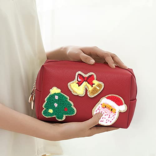 Preppy Patch Christmas Gift for Women Small Toiletry Bag Smile Lightning Heart PU Leather Waterproof Makeup Cosmetic Bag Daily Use Storage Purse Travel Organizer Compliant Bag for Women Girls Red…