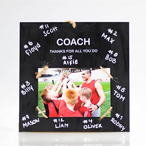 Aurora-Luxe Picture Frame Coach Gift 9x9'' - Real Blackboard Wood Holds 4x6'' Pic with White Text Thanks For All You Do. Handmade Natural Twine. Great Student, Teacher Appreciation in Sports, Black