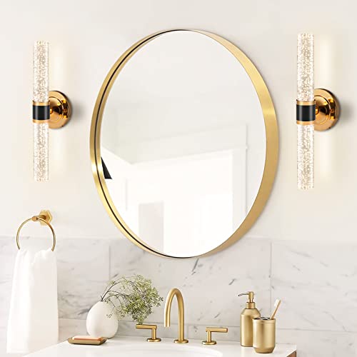 2pk 15.7" Gold Indoor LED Crystal Bubble Column Wall Sconces