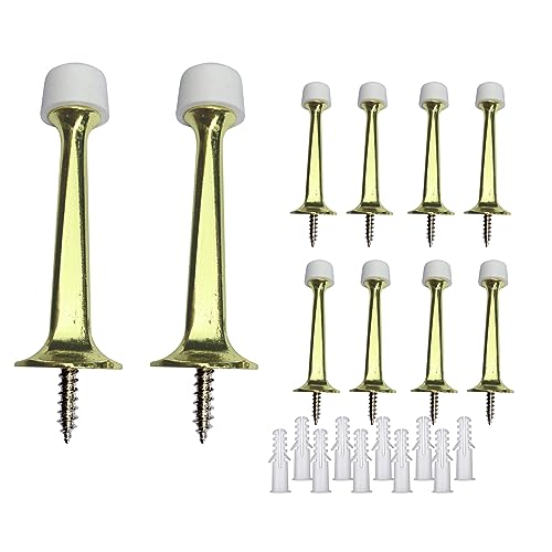 Door Stops - Satin Brass/Gold, Heavy Duty Metal with Soft Rubber Tip, 10-Pack