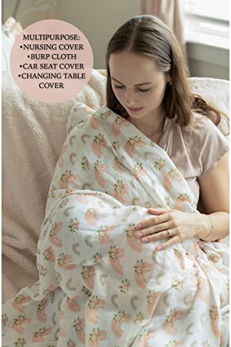 Noisy Mouse 47" x 47" Muslin Swaddle Blanket. 70% Bamboo, 30% Cotton. Rainbow/Flower Pattern. Boho Style…