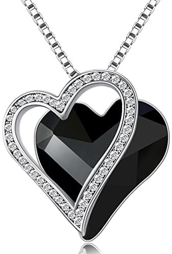 Love Heart Pendant Necklaces for Women Silver Tone Rose Gold Tone Crystals Birthstone Jewelry Gifts for Women Her Girlfriend Wife Christmas Mothers Day Birthday Anniversary Valentines Day Black