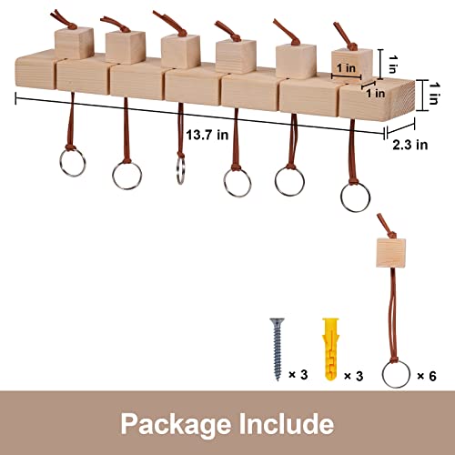 seashpea Wood Key Holder Wall-Mounted - Key Hanger with 6 Unfinished Wood Blocks, Key Holder for Wall Decorative, Pine Wood Key Rack for Entryway, DIY Home Decor, Office