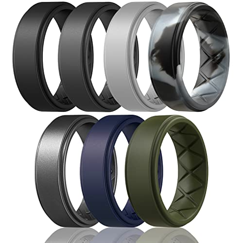 7pk 8mm Wide/2mm Thick Inner Arc Breathable Design Silicone Wedding Rings