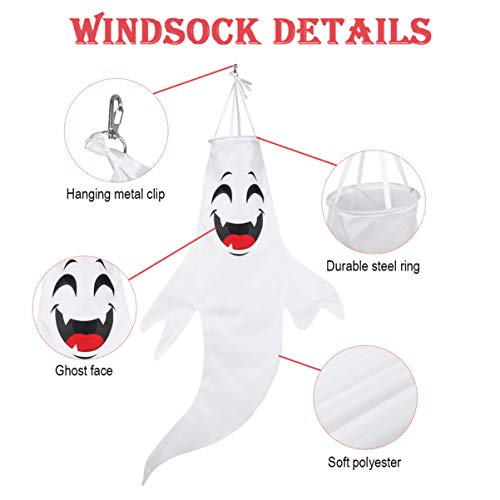 STOBOK 2 Pack Halloween Ghost Windsock Flag, 48.8 inch Halloween Outdoor Hanging Wind Socks Decoration for Front Yard Patio Lawn Garden,Halloween Party Decor