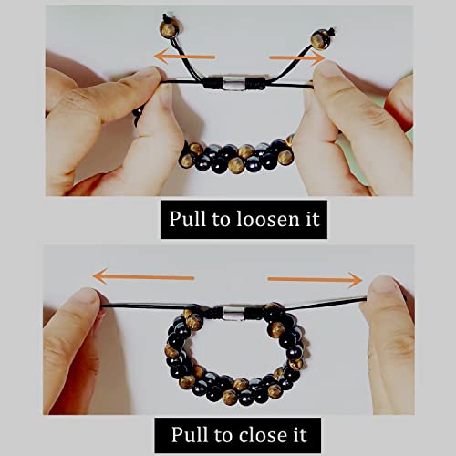 Adjustable Triple Protection Bracelet 8mm Yellow Tiger Eye/Hematite/Agate Beads
