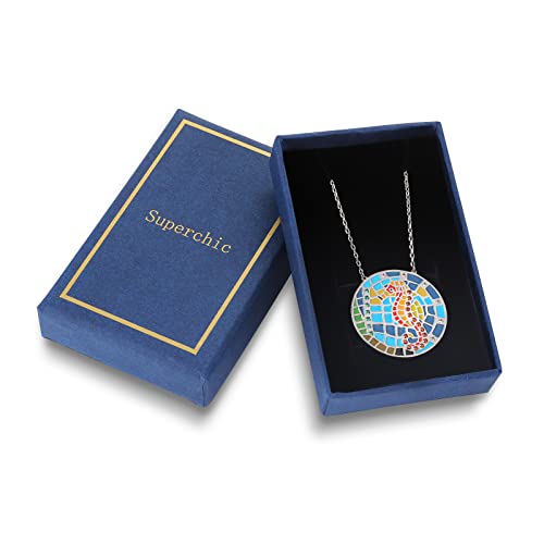 Superchic Pixel style Sea animals Seahorse Pendant Necklace Gifts for Her Women Girls With Red Crystal and 16" Chain + 2" Extender